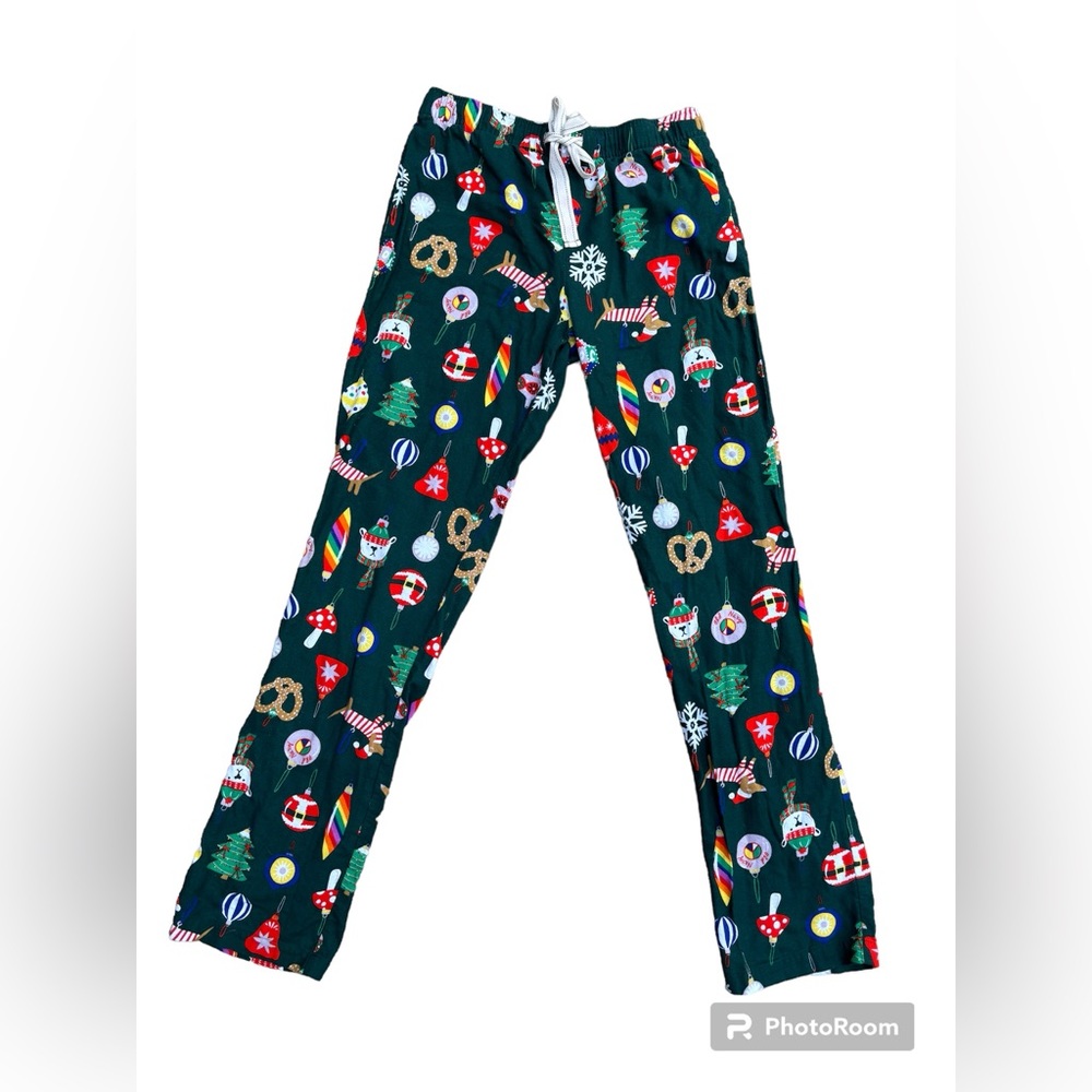 Old Navy holiday Christmas print green pajama pants drawstring medium Tall